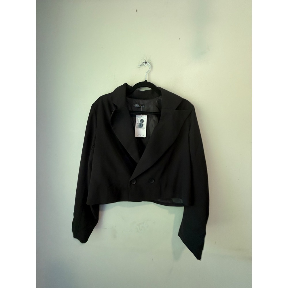 Prettygarden Black Cropped Blazer Double Breasted Notched Lapel Jacket Size M